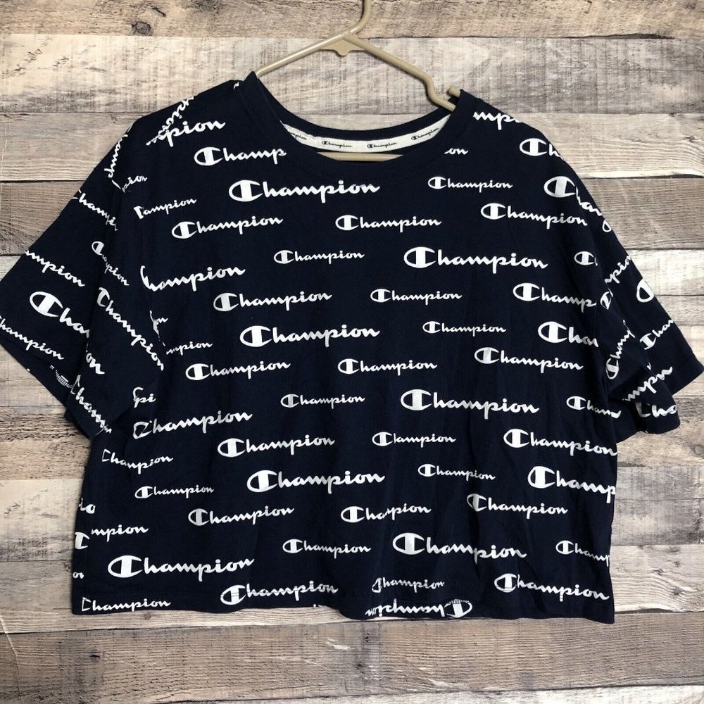 Champion Women’s All Over Print Crop Shirt SZ X- Large Blue